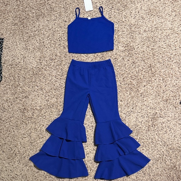 Other - Girls size 8 royal blue adorable ultra 3 tier flare pants with matching top